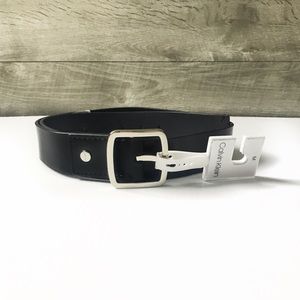 Calvin Klein women’s black leather belt flat strap